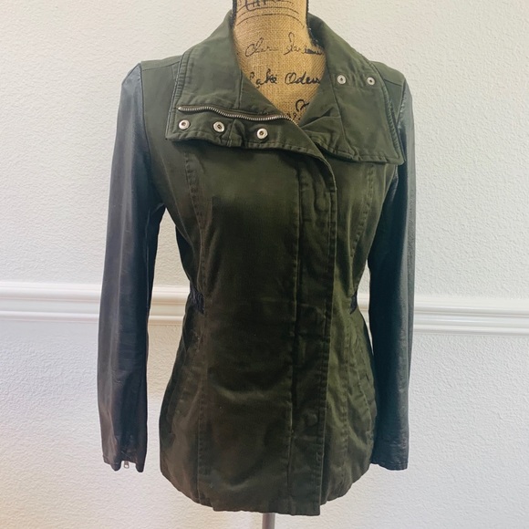 H&M Jackets & Blazers - H & M biker jacket faux leather green